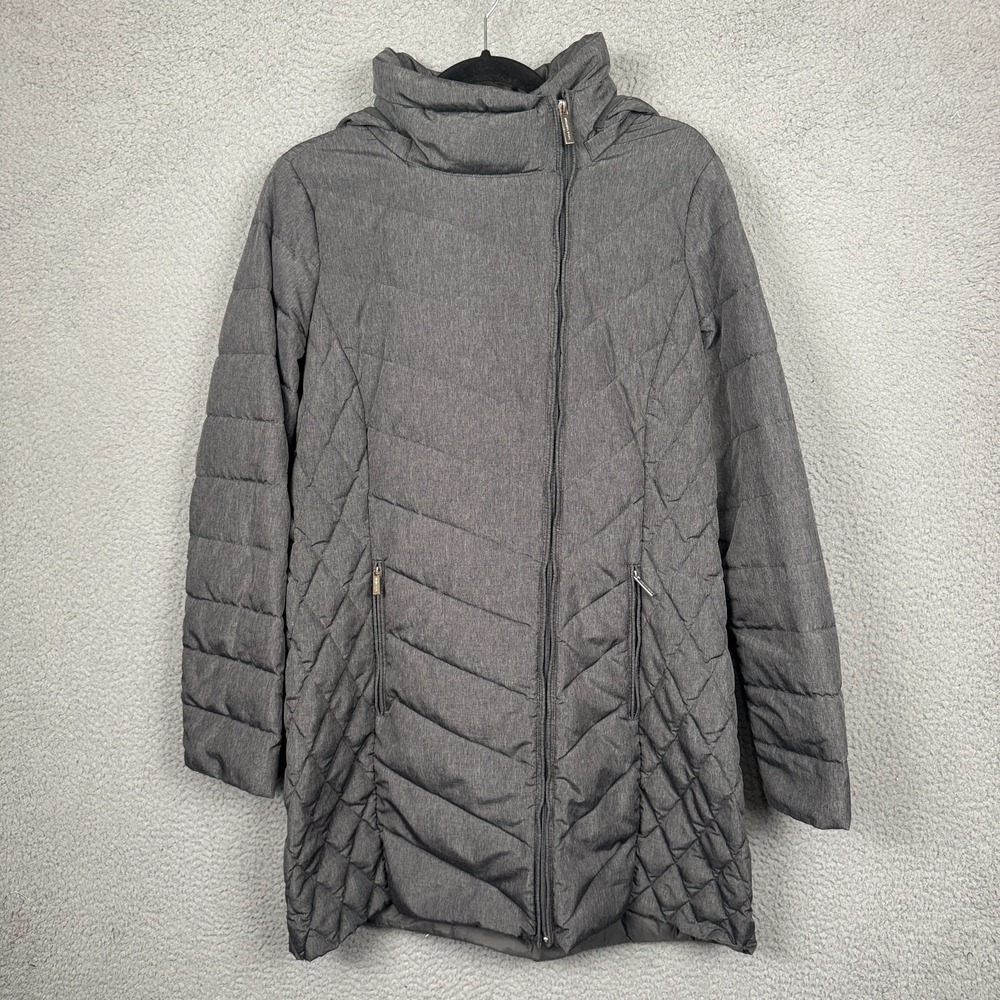 Michael Kors Coat Womens M Gray Quilted Hooded Long Packable Down‎ Warm Designer